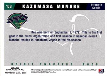 2008 Grandstand Beloit Snappers #15 Kazumaza Manabe Back
