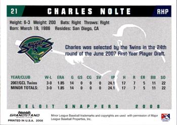 2008 Grandstand Beloit Snappers #17 Charles Nolte Back