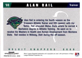 2008 Grandstand Beloit Snappers #21 Alan Rail Back