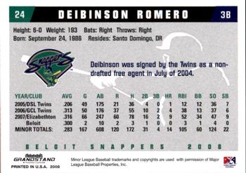 2008 Grandstand Beloit Snappers #23 Deibinson Romero Back