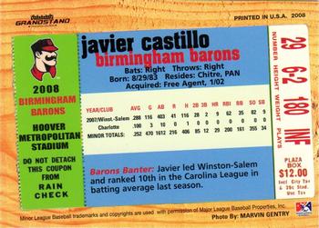 2008 Grandstand Birmingham Barons #NNO Javier Castillo Back