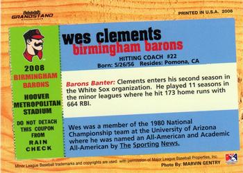 2008 Grandstand Birmingham Barons #NNO Wes Clements Back