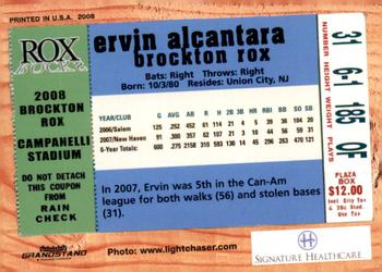2008 Grandstand Brockton Rox #NNO Ervin Alcantara Back