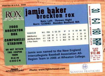 2008 Grandstand Brockton Rox #NNO Jamie Baker Back