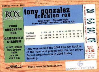2008 Grandstand Brockton Rox #NNO Tony Gonzalez Back