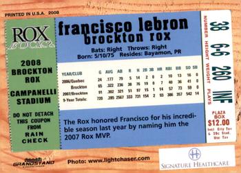 2008 Grandstand Brockton Rox #NNO Francisco Lebron Back
