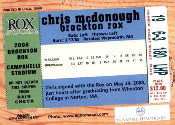 2008 Grandstand Brockton Rox #NNO Chris McDonough Back