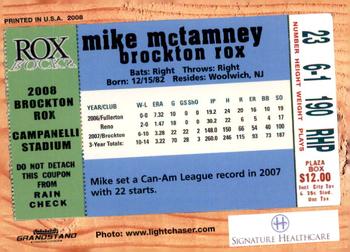 2008 Grandstand Brockton Rox #NNO Mike McTamney Back