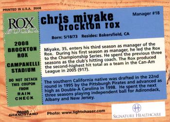 2008 Grandstand Brockton Rox #NNO Chris Miyake Back