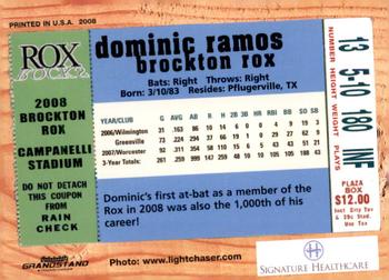 2008 Grandstand Brockton Rox #NNO Dominic Ramos Back