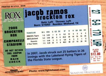2008 Grandstand Brockton Rox #NNO Jacob Ramos Back