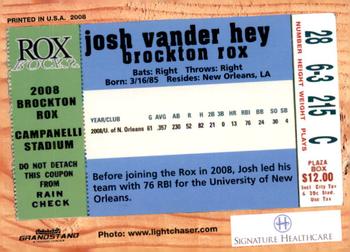 2008 Grandstand Brockton Rox #NNO Josh Vander Hey Back