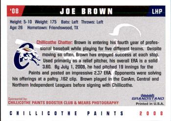 2008 Grandstand Chillicothe Paints #4 Joe Brown Back