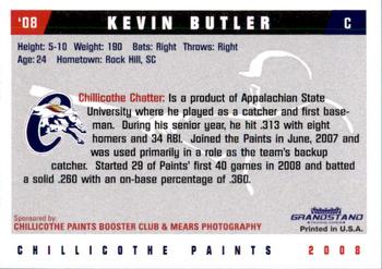 2008 Grandstand Chillicothe Paints #6 Kevin Butler Back