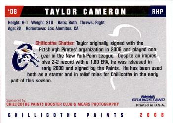 2008 Grandstand Chillicothe Paints #7 Taylor Cameron Back