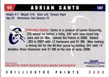 2008 Grandstand Chillicothe Paints #8 Adrian Cantu Back