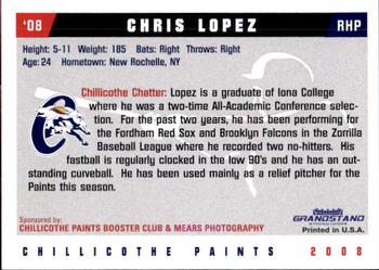 2008 Grandstand Chillicothe Paints #17 Chris Lopez Back