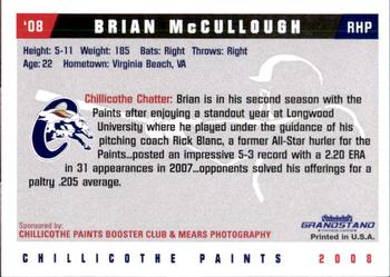 2008 Grandstand Chillicothe Paints #20 Brian McCullough Back