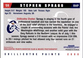 2008 Grandstand Chillicothe Paints #25 Stephen Spragg Back