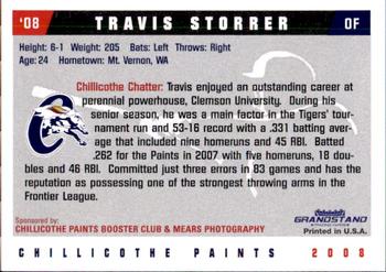 2008 Grandstand Chillicothe Paints #26 Travis Storrer Back