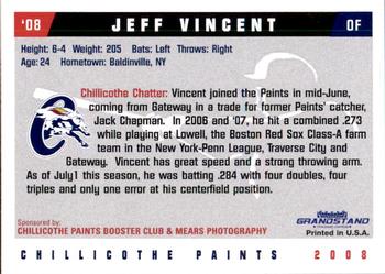 2008 Grandstand Chillicothe Paints #27 Jeff Vincent Back