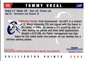 2008 Grandstand Chillicothe Paints #28 Tommy Vrzal Back