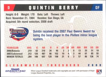 2008 Grandstand Clearwater Threshers #NNO Quintin Berry Back