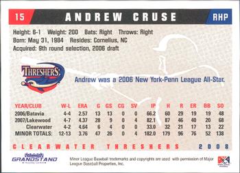 2008 Grandstand Clearwater Threshers #NNO Andrew Cruse Back