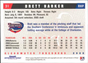 2008 Grandstand Clearwater Threshers #NNO Brett Harker Back