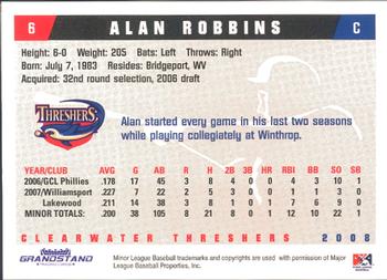 2008 Grandstand Clearwater Threshers #NNO Alan Robbins Back