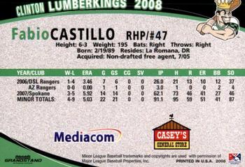 2008 Grandstand Clinton LumberKings #NNO Fabio Castillo Back