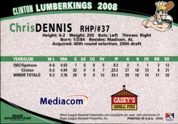 2008 Grandstand Clinton LumberKings #NNO Chris Dennis Back