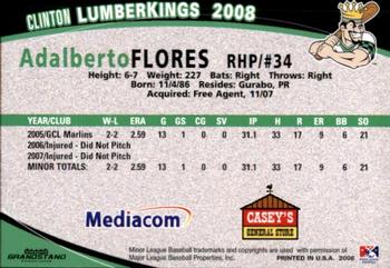 2008 Grandstand Clinton LumberKings #NNO Adalberto Flores Back