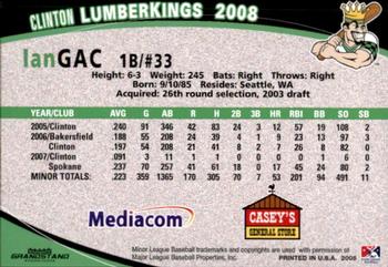 2008 Grandstand Clinton LumberKings #NNO Ian Gac Back