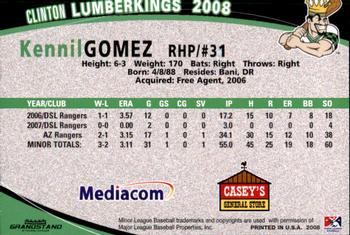 2008 Grandstand Clinton LumberKings #NNO Kennil Gomez Back