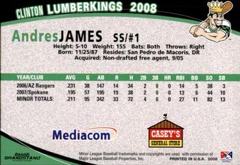 2008 Grandstand Clinton LumberKings #NNO Andres James Back