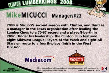 2008 Grandstand Clinton LumberKings #NNO Mike Micucci Back