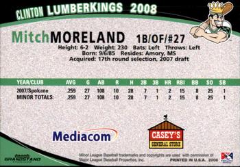 2008 Grandstand Clinton LumberKings #NNO Mitch Moreland Back