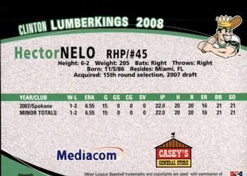 2008 Grandstand Clinton LumberKings #NNO Hector Nelo Back