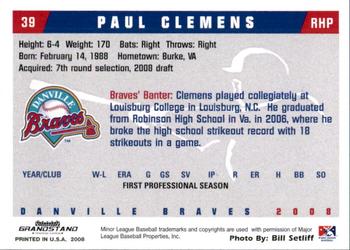 2008 Grandstand Danville Braves #4 Paul Clemens Back