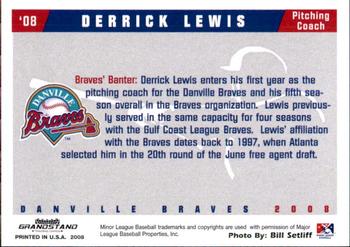 2008 Grandstand Danville Braves #18 Derrick Lewis Back