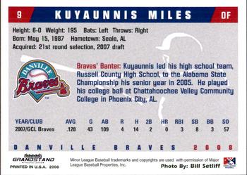 2008 Grandstand Danville Braves #22 Kuyaunnis Miles Back