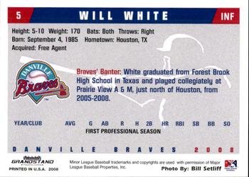 2008 Grandstand Danville Braves #36 Will White Back