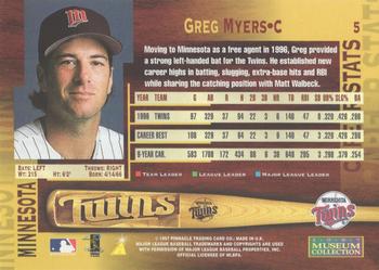 1997 Pinnacle - Museum Collection #5 Greg Myers Back