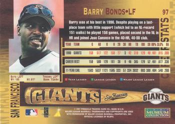 1997 Pinnacle - Museum Collection #97 Barry Bonds Back