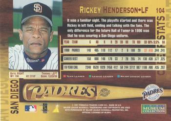1997 Pinnacle - Museum Collection #104 Rickey Henderson Back