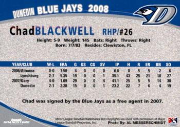 2008 Grandstand Dunedin Blue Jays #NNO Chad Blackwell Back