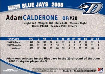 2008 Grandstand Dunedin Blue Jays #NNO Adam Calderone Back