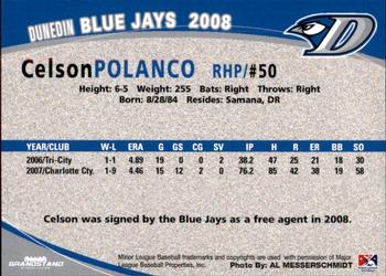 2008 Grandstand Dunedin Blue Jays #NNO Celson Polanco Back
