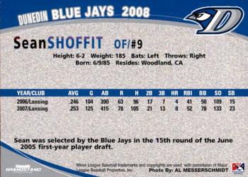 2008 Grandstand Dunedin Blue Jays #NNO Sean Shoffit Back